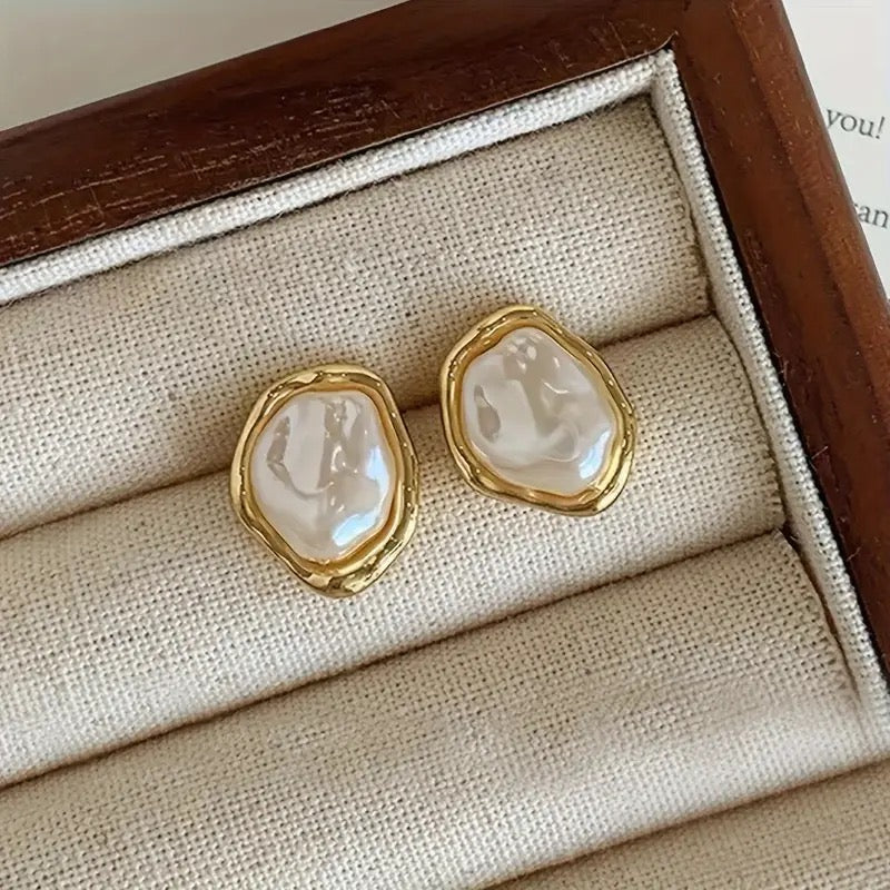 Irregular Oval Pearl Earrings