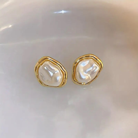 Irregular Oval Pearl Earrings