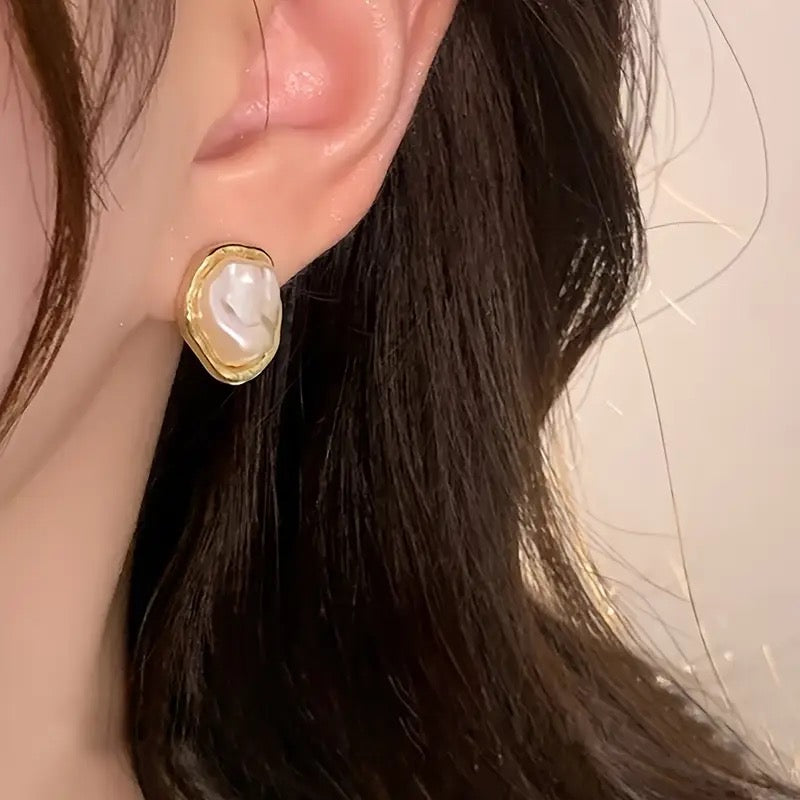 Irregular Oval Pearl Earrings